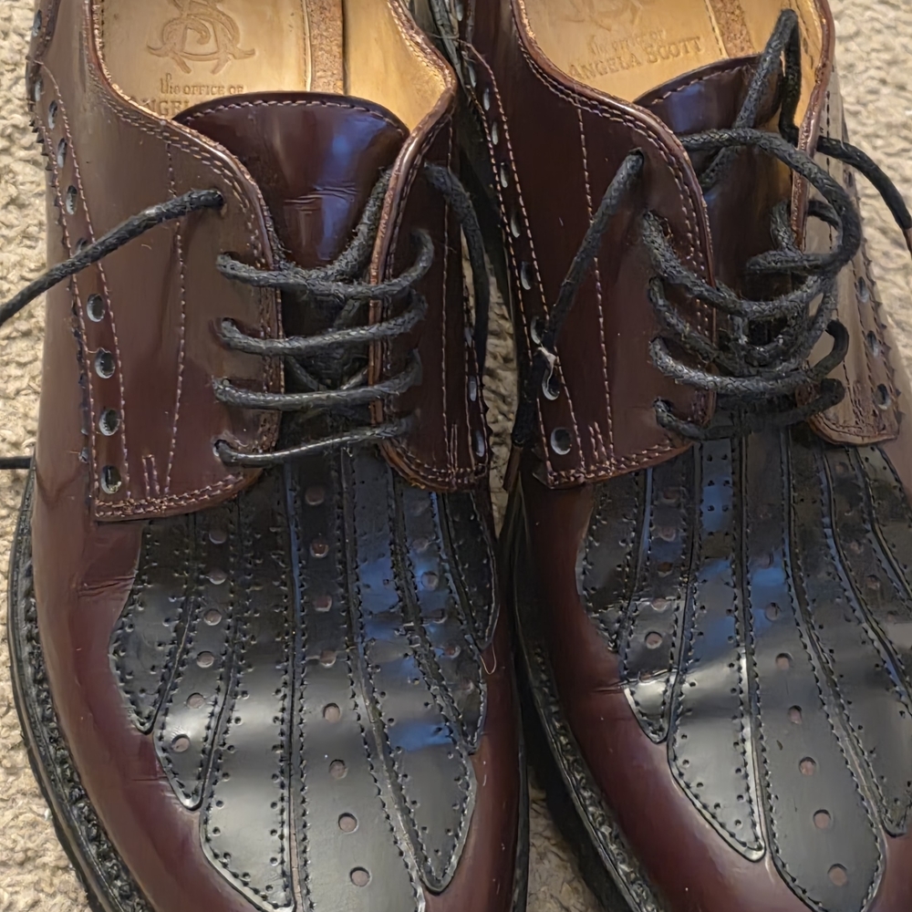 Women's Burgundy and Black Leather Flats by Angelo Scott